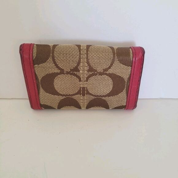 Coach Wallet Key Charm Case Holder Tan Beige Pink Canvas Leather Logo - Picture 2 of 10
